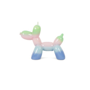 The Balloon Dog Candle - Sunrise features a pastel gradient of green, pink, and blue, resembling a balloon animal dog. Perfect for adding whimsy to your curated gift shop or concept store. Shown against a white background. Gate21.ee