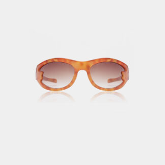 Front view of BLAST - Burnt Amber sunglasses featuring oversized oval frames in a tortoiseshell orange pattern with brown gradient lenses, highlighting curated Estonian design against a plain white background. Gate21.ee