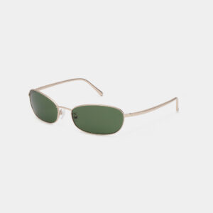 The JACK - Gold sunglasses feature thin gold metal frames and green rectangular lenses, displayed on a white background—ideal for finding inspiration at your favourite Tallinn shopping concept store. Gate21.ee