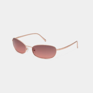 The JACK - Rosegold sunglasses feature oval pink-tinted lenses and slim light pink metal frames, perfect for style enthusiasts, shown on a white background. Gate21.ee