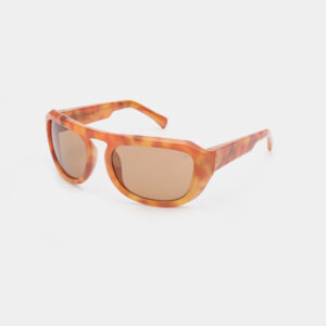 MAX - Burnt Amber sunglasses feature a bold, rounded orange tortoiseshell frame with thick arms and brown-tinted lenses, shown on a plain white background—ideal for those seeking unique, curated pieces from a standout concept shop. Gate21.ee