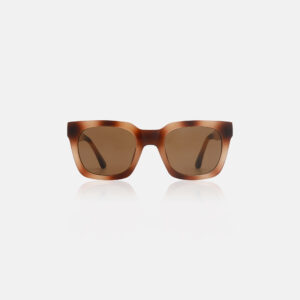 Front view of NANCY - Demi Brown square sunglasses with thick frames and tinted lenses, set against a white background—a curated accessory for anyone looking to upgrade their style on their next Tallinn shopping trip. Gate21.ee