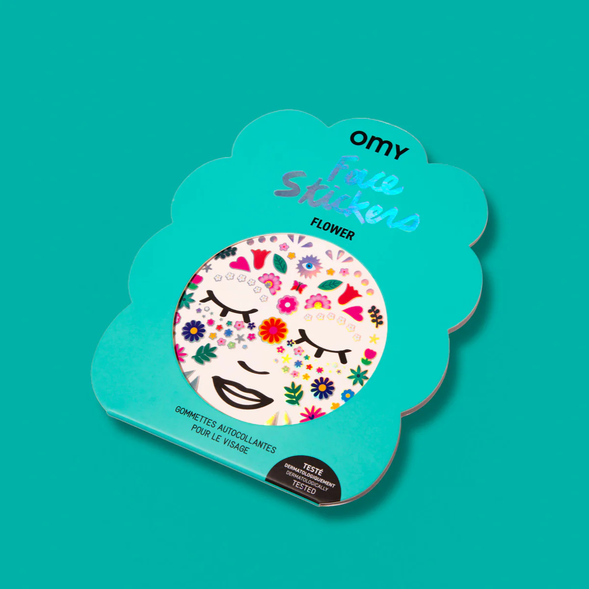 Add playful flair to your style with Flower - Face Stickers featuring colourful flower designs on turquoise. Ideal for gifting or personal use, available at your favourite Tallinn shopping concept store or gift shop. Gate21.ee