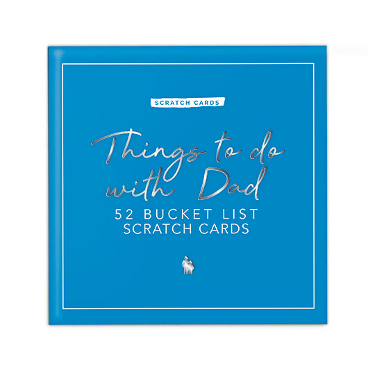 A blue square box labelled "Dad - Scratch Cards," with white and silver text and a small person icon—ideal for concept store lovers or Tallinn shoppers seeking unique gift ideas. Gate21.ee