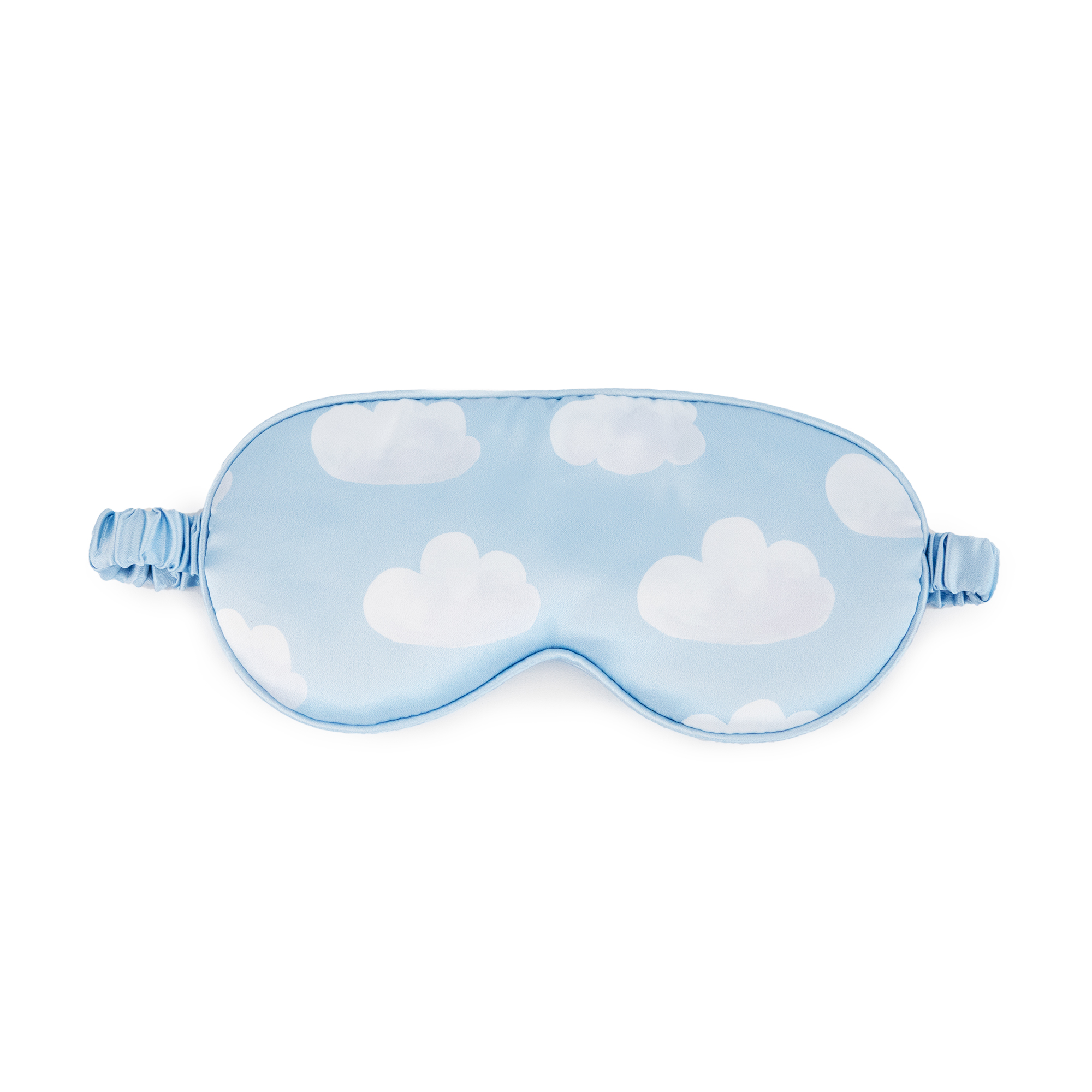 The Eye Mask - Cloudy Dream, a light blue sleep mask with white clouds and an elastic strap, is displayed against a white background—ideal for curated gift shops or concept stores. Gate21.ee