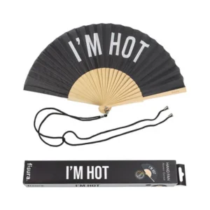 The "I'm hot!" black fan features bold white lettering, a wooden handle, and black string. Presented in a matching box, it makes a unique gift and is a fun pick at concept shops or any shopping spot in Tallinn. Gate21.ee