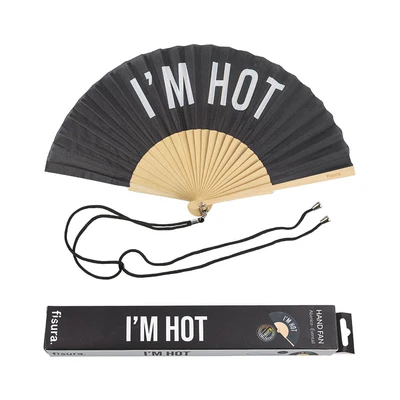 The "I'm hot!" black fan features bold white lettering, a wooden handle, and black string. Presented in a matching box, it makes a unique gift and is a fun pick at concept shops or any shopping spot in Tallinn. Gate21.ee
