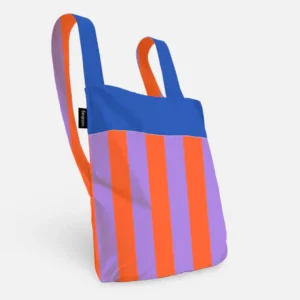 The "Royal Stripes - Special Edition" tote bag features vertical orange and purple stripes on the front, a solid blue top, matching handles, and a black brand tag—a striking Estonian-inspired piece ideal for any gift shop. Gate21.ee