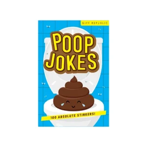 The "Brain Training while you Poo - Cards" cover shows a smiling cartoon poo in a toilet on blue tiles, with a yellow banner that says “100 Absolute Stinkers!”—a fun, quirky reference to Estonian design. Gate21.ee