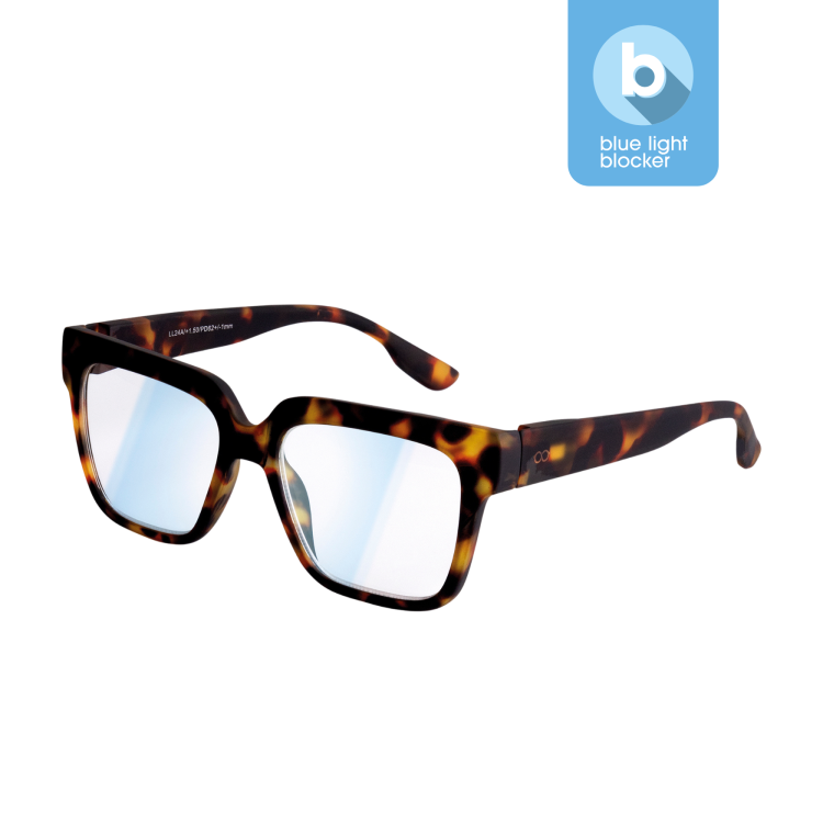 The MAX - Blue Light - Turtle 0.0 features tortoiseshell square frames with blue-tinted lenses and curated blue light blocker technology—ideal for discovering unique ideas whilst shopping in Tallinn. Gate21.ee