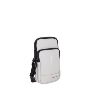 The Astoria - Phone Pocket - Grey is a small, light grey crossbody bag with black zips and trim, two zipped compartments, and an adjustable strap. The XD Design branding appears near the bottom of the front pocket. Gate21.ee