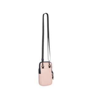 The Astoria - Phone Pocket in old pink is a small, light crossbody bag with an adjustable black strap, black trim, front pocket, and black fittings—ideal for those who love curated, unique everyday style. Shown on a plain white background. Gate21.ee