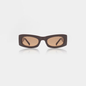FRIDA - Chocolate: Rectangular dark brown sunglasses with brown-tinted lenses, showcased on a white background—ideal for anyone seeking standout style while shopping in Tallinn or visiting your favourite gift shop. Gate21.ee