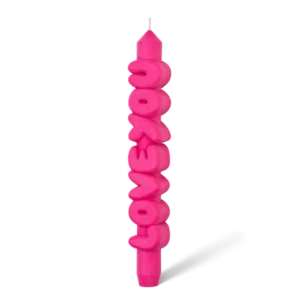 The Love You 3D Candle - Pink features bold, stacked letters in a vibrant pink hue—an eye-catching decor piece that stands upright and adds a playful touch to any space. Gate21.ee