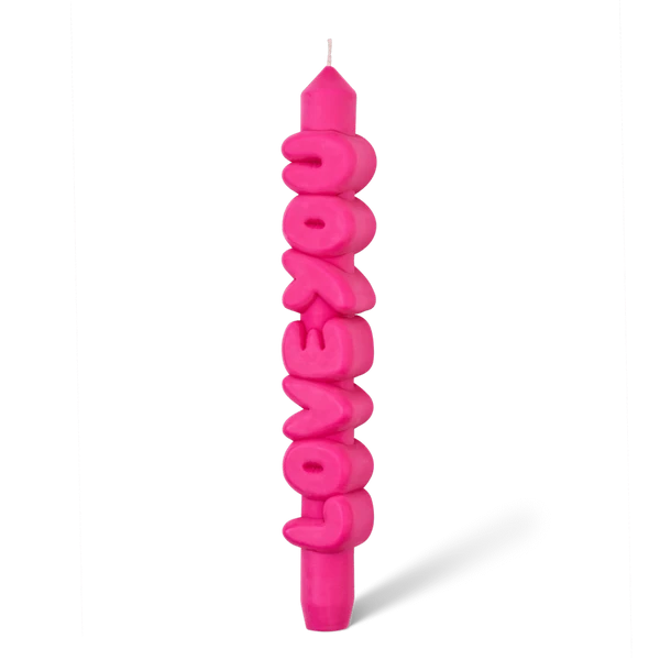 The Love You 3D Candle - Pink features bold, stacked letters in a vibrant pink hue—an eye-catching decor piece that stands upright and adds a playful touch to any space. Gate21.ee