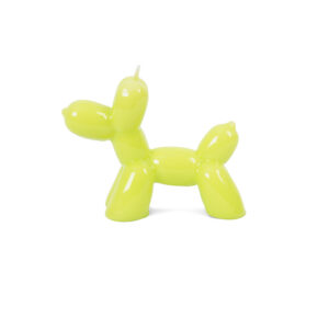 The Balloon Dog Candle - Lime, a glossy lime green candle shaped like a balloon animal dog with a visible wick on its head, is displayed against a white background—ideal for concept shops or gift shops. Gate21.ee