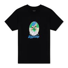 The Nermal Fest Tee - Black features a white cat in sunglasses holding cash, with blue "Ripndip" text beneath—an ideal choice for streetwear fans seeking unique, curated designs. Gate21.ee