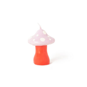 The Mushroom Candle - White features a red stem and light pink cap with white spots, making it a unique, eye-catching piece for gift shops. Displayed on a plain white background, it's perfect for creative displays or standout gifts. Gate21.ee