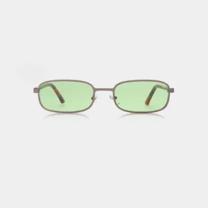 The NOAH - Gun Metal Havana sunglasses by A. Kjærbede feature a rectangular shape, thin gun metal frames, and light green tinted lenses, displayed against a plain white background. Gate21.ee