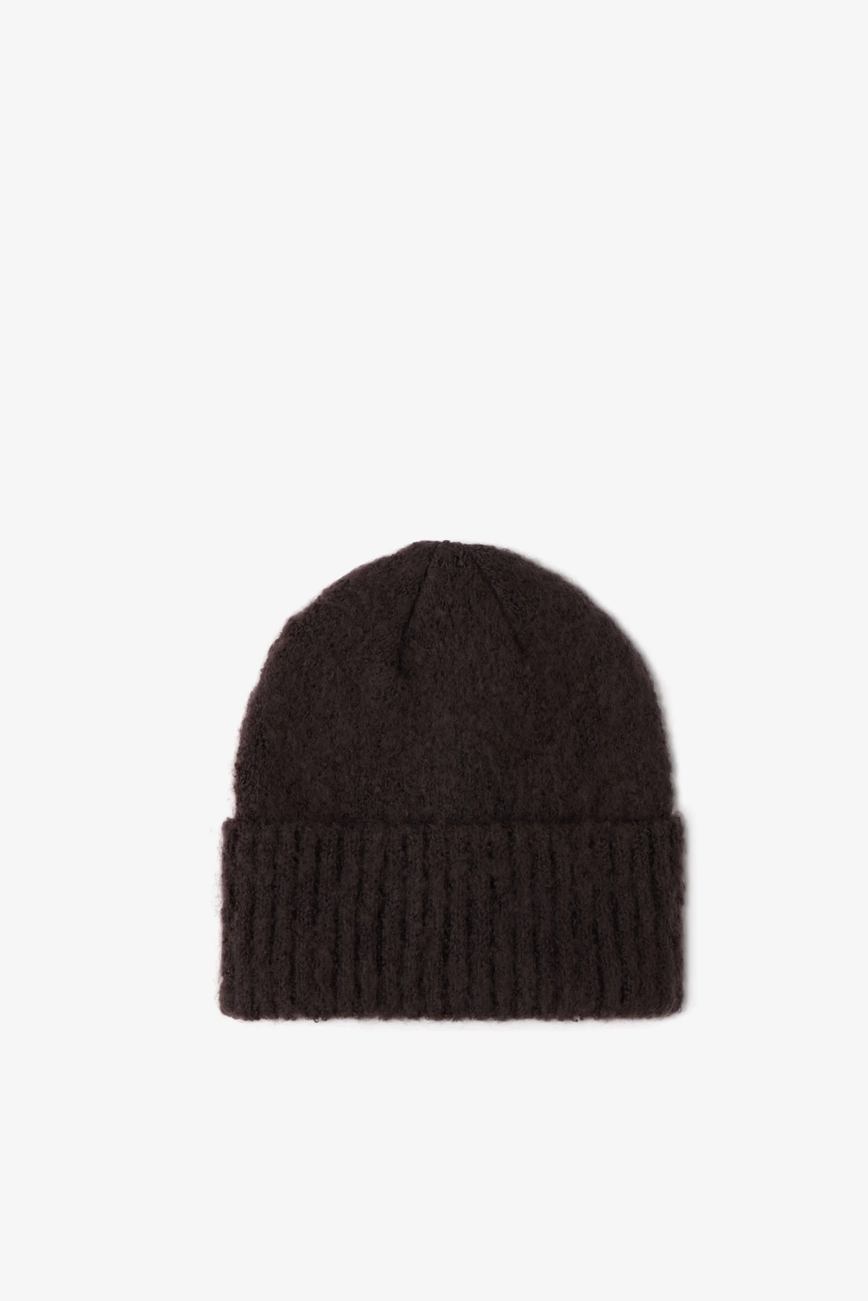 The Reykjavik Beanie - Ground Coffee, a dark brown hat with a folded ribbed brim, displayed on a plain white background. Gate21.ee