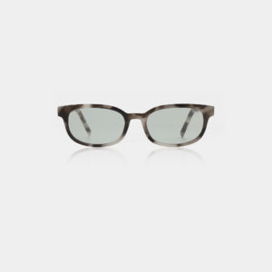 A pair of square-shaped spectacles, model Charlie - Cookie Dough, with thick, translucent grey and black frames in an A. Kjærbede style, displayed facing forward on a plain white background. Gate21.ee