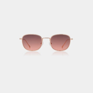 The Hello - Rosegold sunglasses by A. Kjærbede feature thin metal frames and square lenses with a pink gradient tint, shown against a plain white background. Gate21.ee