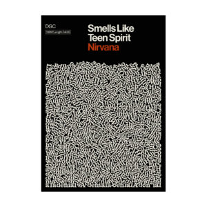 Minimalist poster with a black background. At the top, large text reads (Sittin' on) The Dock of the Bay – Lyrics Poster; below is a dense block of scattered, overlapping white letters and words. Gate21.ee