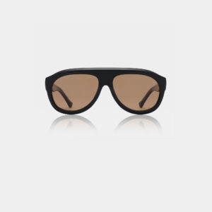 A pair of Rio - Black sunglasses with black frames and large brown-tinted lenses is displayed facing forwards on a white background. Gate21.ee