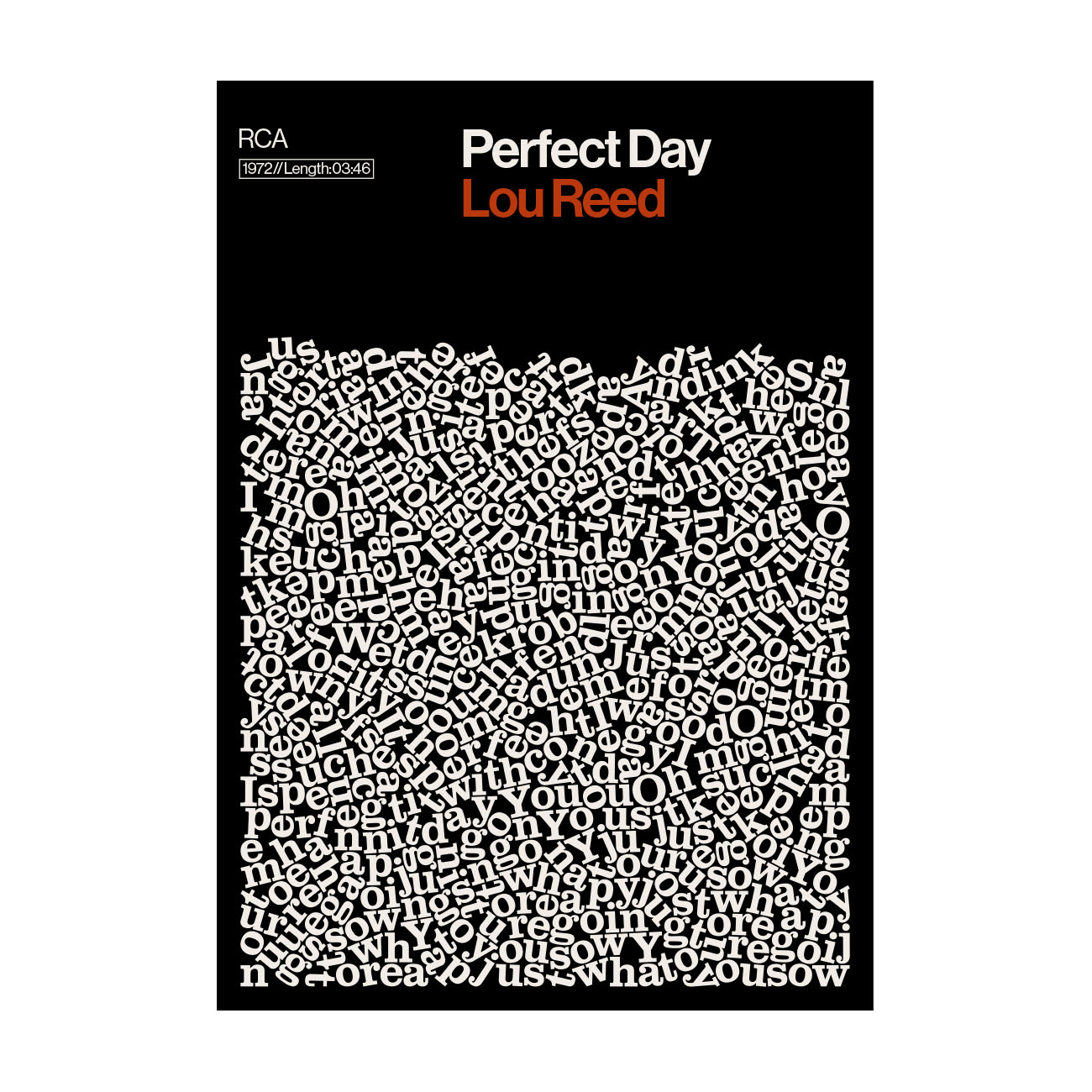 A black poster for “(Sittin’ on) The Dock of the Bay.” The bottom half features a block of jumbled, overlapping white text. The title and artist appear at the top in bold white and orange lettering. Gate21.ee