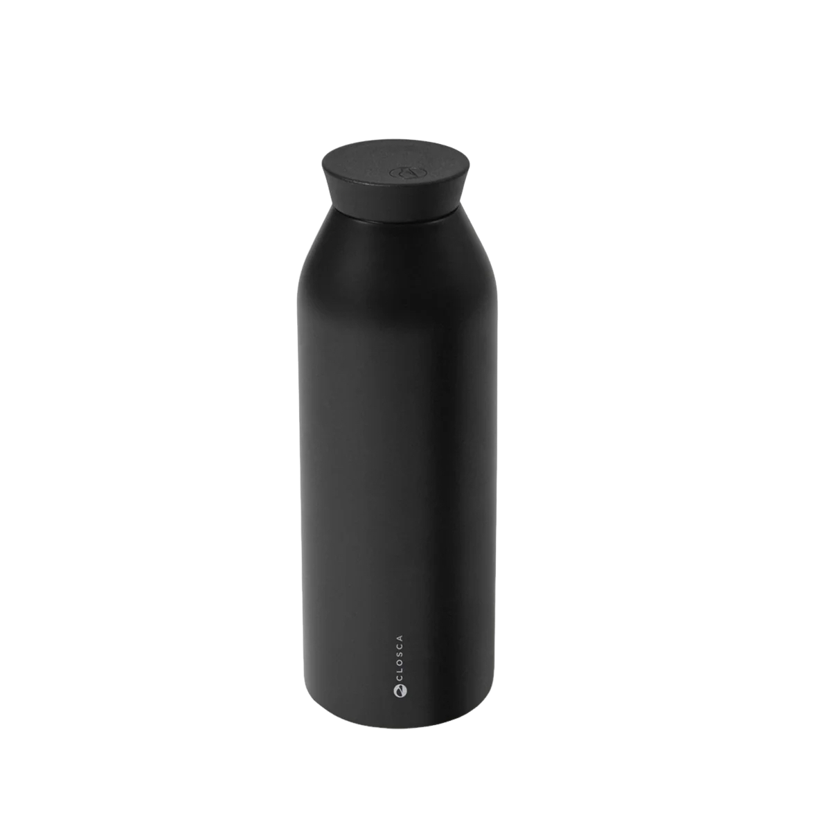 The Closca - Black - 450ml bottle, shown with a screw-on lid against a white background, features a reusable matte black minimalist design and a small logo near the base. Gate21.ee