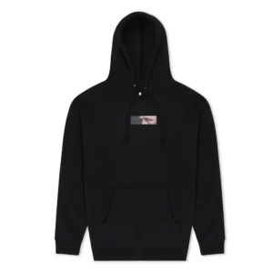 The Van Nermal Hoodie - Black is a black hoodie with a front pocket, drawstrings, and a small rectangular chest graphic, capturing the bold style seen in RipnDip’s Skelly Nerm Smokes T-shirt Black. Gate21.ee