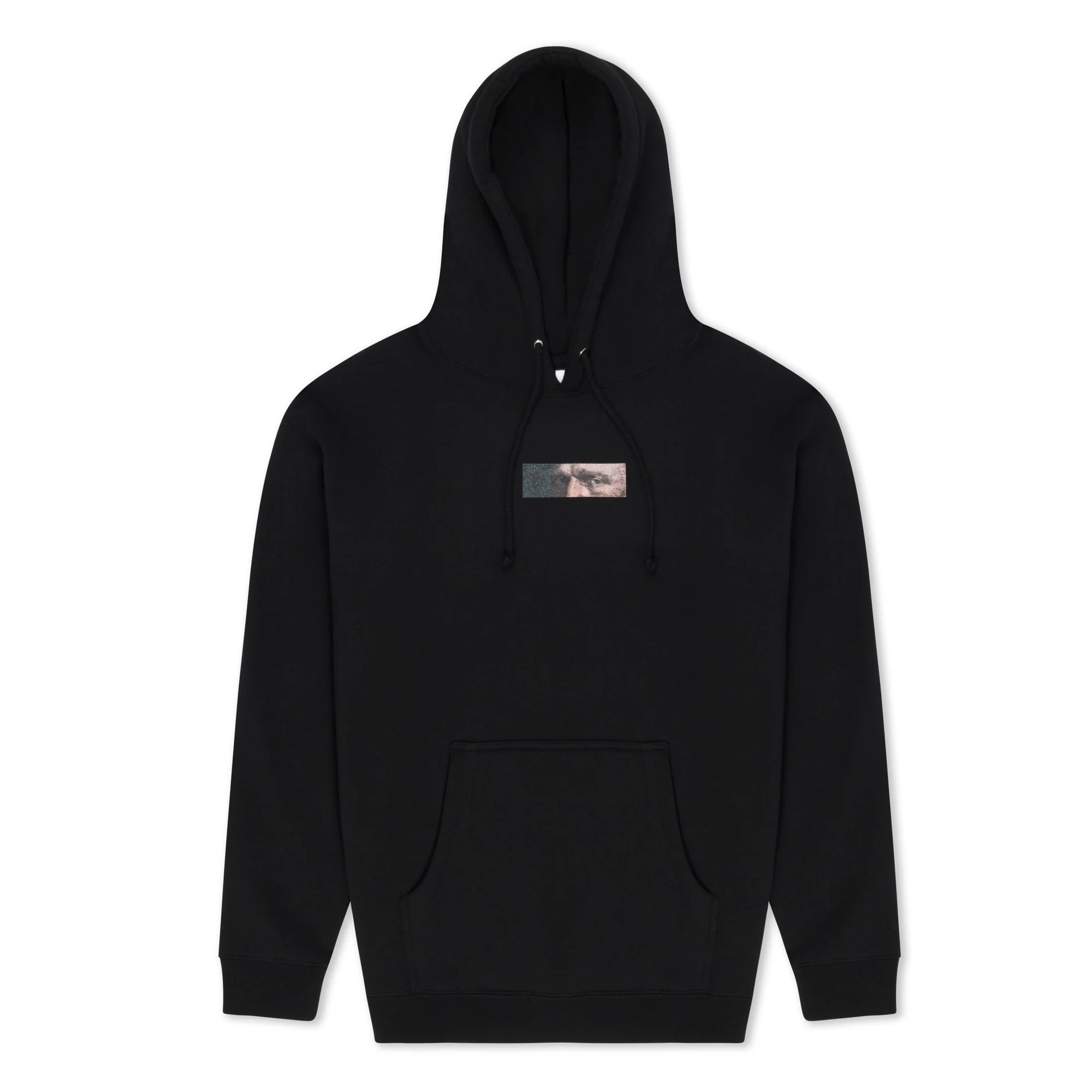 The Van Nermal Hoodie - Black is a black hoodie with a front pocket, drawstrings, and a small rectangular chest graphic, capturing the bold style seen in RipnDip’s Skelly Nerm Smokes T-shirt Black. Gate21.ee