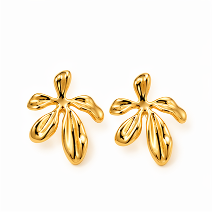 A pair of Nalani - BØLD Earrings in gold, designed in the shape of abstract flowers with five rounded petals each, displayed on a plain white background. Gate21.ee