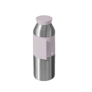 The Closca Wave - Metal Himalaya bottle features a stainless steel body, light lavender cap, and matching silicone sleeve with a white logo and text, all set against a plain white background to highlight its stylish design. Gate21.ee