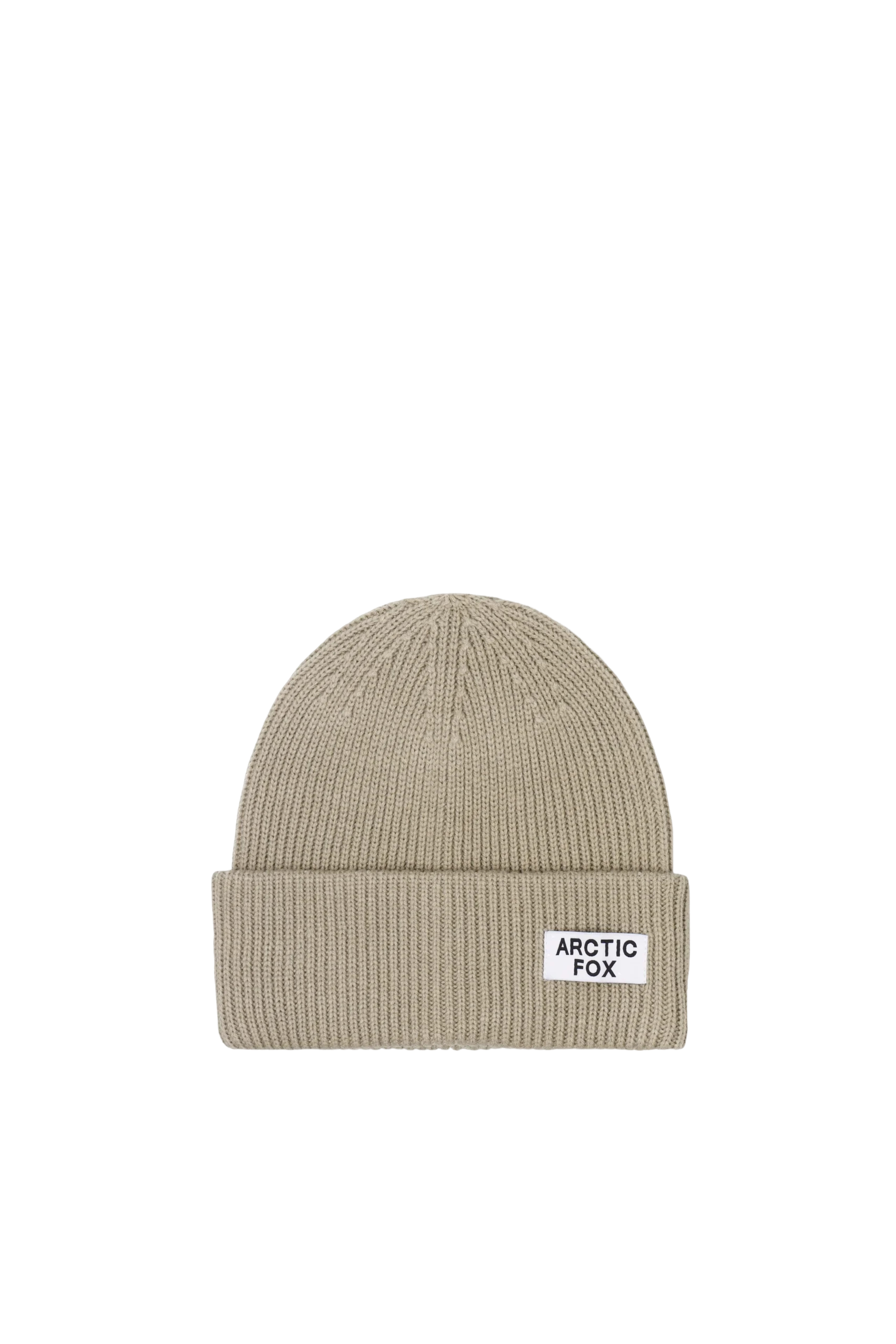 The Recycled Bottle Beanie - Arctic Grey, from the Arctic Fox collection, features a ribbed knit design with a folded brim and a white rectangular ARCTIC FOX patch on the front, displayed against a plain white background. Gate21.ee