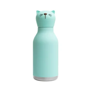 Kitty Bestie - 740ml is a light blue water bottle with a cat-shaped cap featuring ears, eyes, nose, and whiskers. The base is metallic silver and the background is plain white. Gate21.ee