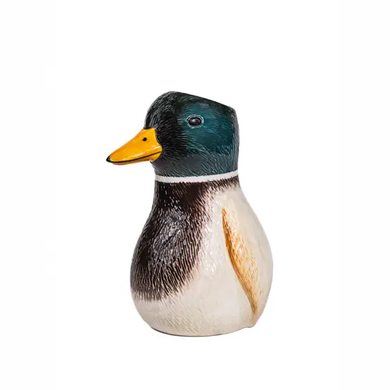 The Duck - Vase is a ceramic container shaped like a duck, featuring a green head, yellow beak, brown chest, and white body, displayed against a plain white background. Gate21.ee