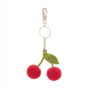 The Cherry - Felt keyring features two red felt cherries with green felt stems and a leaf, attached to a gold clasp and ring. Shown on a plain white background. Gate21.ee