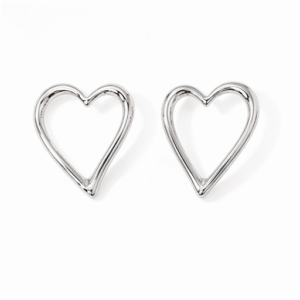 A pair of Love - BØLD Earrings - Silver are displayed on a plain white background. Each earring is crafted from shiny silver metal, featuring a minimalist and symmetrical heart-shaped open hoop design. Gate21.ee