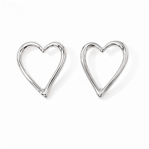 A pair of Love - BØLD Earrings - Silver are displayed on a plain white background. Each earring is crafted from shiny silver metal, featuring a minimalist and symmetrical heart-shaped open hoop design. Gate21.ee