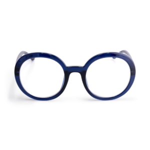 The JANE - Blue Marine reading glasses feature large, round lenses and thick, dark blue frames, shown front-facing against a white background. Gate21.ee
