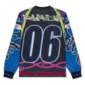 The Allstar Racing Jersey - Multi-colour by Ripndip is a vibrant long-sleeve racing top, showcasing a bold ‘06’ on the back and colourful abstract graphics in blue, pink, purple, green, and black. Various stylised text elements—including “Racingteam” and “Ripndip”—infuse extra energy into its striking multi-colour design. Gate21.ee