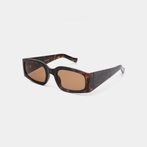 A pair of ALEX - Demi Tortoise rectangular sunglasses by A. Kjærbede, featuring thick tortoiseshell-patterned frames and brown tinted lenses, displayed on a plain white background. Gate21.ee