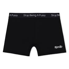 The Stop Being a Pussy Boxers - Black feature black boxer briefs with “Stop Being A Pussy” printed around the waistband and the RIPNDIP logo in white on the lower left leg. These classic boxers by RIPNDIP have no other visible markings or designs. Gate21.ee