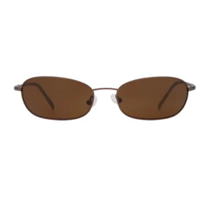 A pair of A. Kjærbede “Jack - Matte Brown” sunglasses featuring oval-shaped brown lenses, slim metal frames, and plastic nose pads, displayed on a white background facing forwards. Gate21.ee