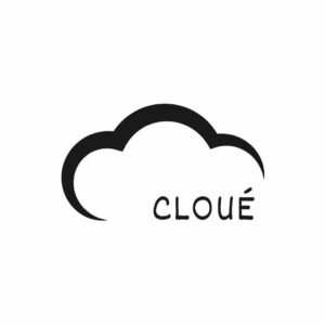 A black outline of a cloud, symbolising clouds, appears above the product name “CLOUE – kõik clouds” in uppercase letters, all set against a white background. Gate21.ee