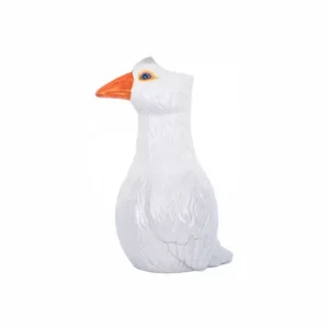 Introducing the Goose - Vase: a white ceramic jug beautifully crafted in the shape of a goose, with textured feathers, a vivid orange beak, and a striking blue eye. Both decorative and practical, this whimsical piece serves perfectly as either a unique vase or jug. The Goose - Vase is displayed against a plain white background. Gate21.ee