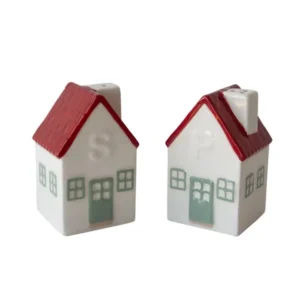 Add a touch of whimsy to your table with the House - Salt & Pepper Shakers—ceramic shakers designed as quaint white houses, each featuring a red roof, green door, and painted windows. One shaker is embossed with an “S” and the other with a “P” on the front, making them both functional and charming kitchen accessories for any home. Gate21.ee