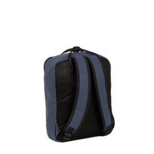 A Chicago Handle Rucksack - Navy by New Rebels is displayed from the back, featuring two padded shoulder straps, a top carrying handle, and mesh padding. The rucksack stands upright with the main compartment zip partially visible. Gate21.ee