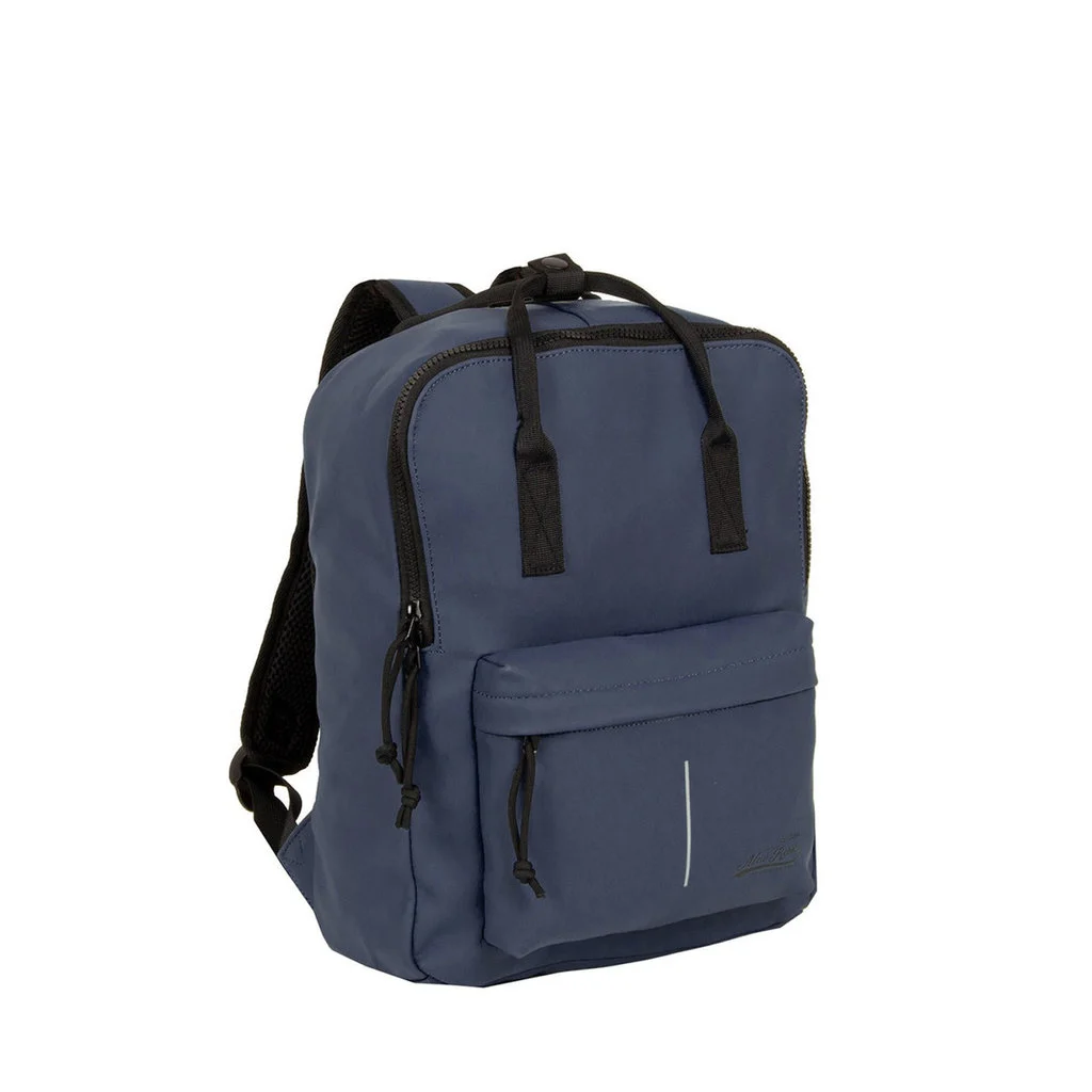 A Chicago Handle Rucksack - Navy by New Rebels, featuring black zips, straps, and a front pocket in a simple, minimalist design. The rucksack is photographed against a white background. Gate21.ee
